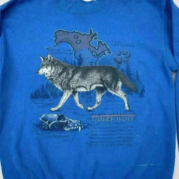 Vintage Tultex Sweatshirt Large Men Timber Wolf Graphic Crewneck Pullover Fleece - Picture 4 of 9